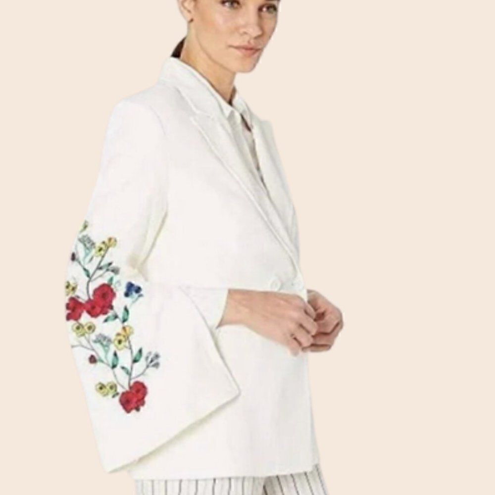 Juicy Couture Black Label White/ Ivory Split Sleeve Floral Embroidered Blazer S